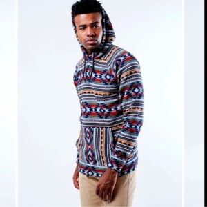 BROOKLYN Cloth Aztec Long Sleeve Pullover Hoodie Size LARGE Native Aztec Pattern